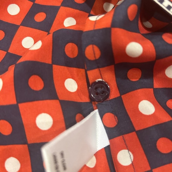 Kate Hill 100% Silk Geometric Midi Shirt Dress Women’s Size 14P. Red White Blue - Picture 10 of 12